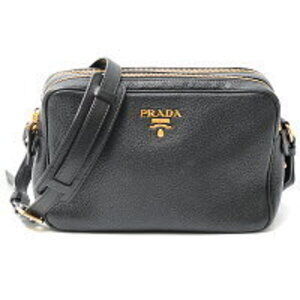 Prada Vitello Dino shoulder bag double zipper closure black
